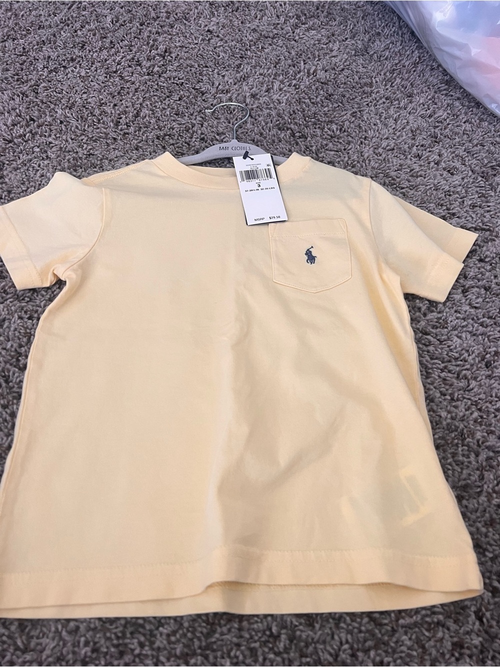 NWT Boys Polo Ralph Lauren Kids Short Sleeve Pocket Tee - Pale Yellow